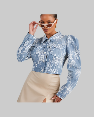 Casual Loose Floral Lace Denim Jacket for Women